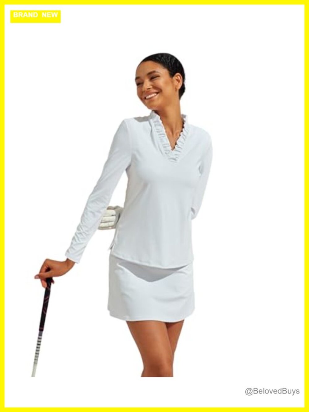 Women's Golf Polo Shirt Long Sleeve Ruffle V-Neck UPF 50+ Rash Guard